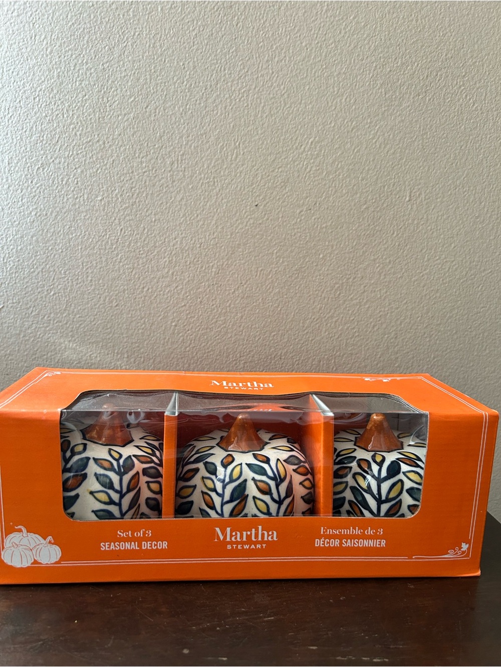 Martha Stewart Set Of 3 Ceramic Floral Pumpkins New Colorful Fall Decor